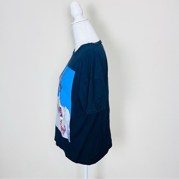 Zara Black & Blue Graphic ‘Modern Mona Lisa’ Short Sleeve T-Shirt Top - Picture 2 of 7